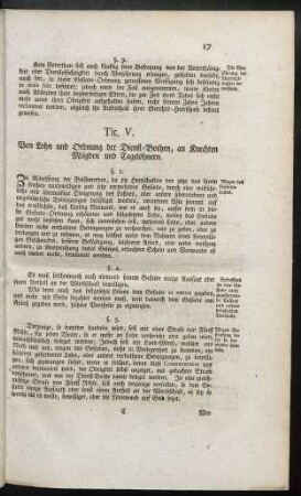Tit. V. Von Lohn und Ordnung der Dienst-Bothen, an Knechten Mägden und Tagelöhnern.