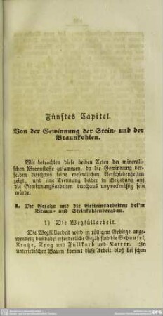 Fünftes Capitel. Von der Gewinnung der Stein- und der Braunkohlen