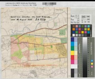Hamm (Hamm) Gemeindegrenze mit Werries Vorschlag des Siedlungsverbandes Ruhrkohlenbezirk 1938 (1 : 10 000) 35,5 x 33 farb. Einzeichnung in Druck Regierung Arnsberg Nr. 17766
