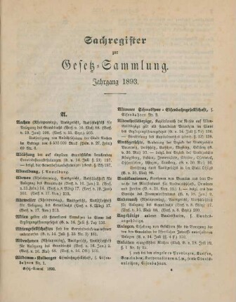 Sachregister zu Gesetz-Sammlung. Jahrgang 1893