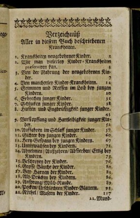 Verzeichnueß Aller in diesem Buch beschriebenen Kranckheiten.