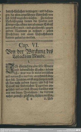 Cap. VI. Von der Wirckung des Tobacks im Munde