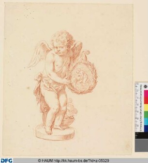 Engel mit Kohlenbecken zu Füßen und der Figur vom Wassermanne im Kranze