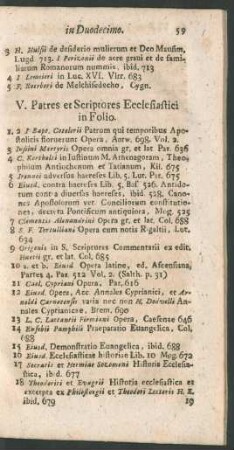 V. Patres et Scriptores Ecclesiastici