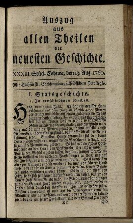 XXXIII. Stück. Coburg, den 13. Aug. 1760.