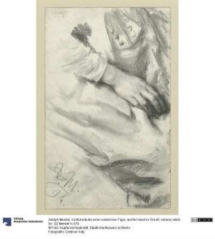 Kostümstudie einer weiblichen Figur, rechte Hand im Schoß ruhend