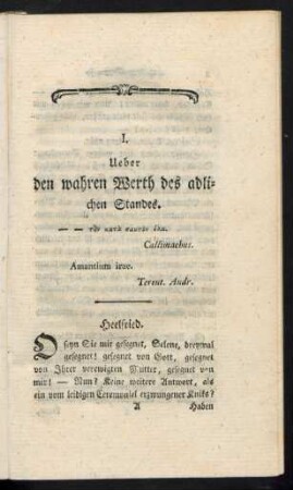 I. Ueber den wahren Werth des adlichen Standes