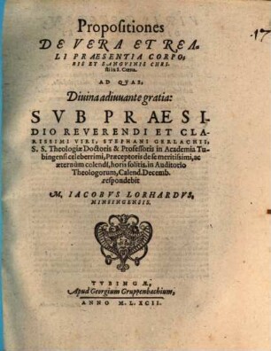 Propositiones de vera et reali praesentia corporis et sanguinis Christi in s. coena