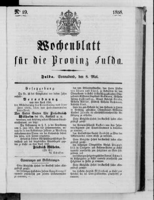 Nr. 19, Ausgabe vom 8. Mai 1858