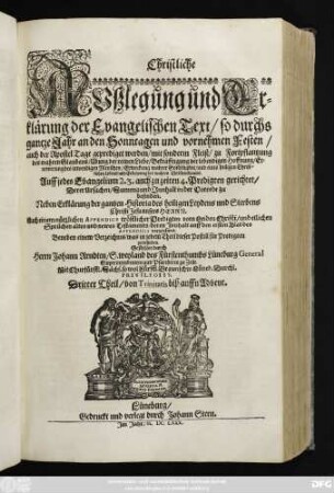 3: von Trinitatis biß auffn Advent : Auff jedes Evangelium 2.3. auch zu zeiten 4. Predigten gerichtet/ ... Neben Erklärung der gantzen Historia des heiligen Leydens ... Auch einem nützlichen Appendice ... Beneben einem Verzeichnis/ was in jedem Theil dieser Postill für Predigten zu befinden ...