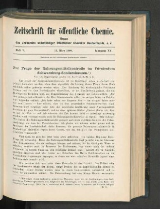 Zur Frage der Nahrungsmittelkontrolle im Fürstentum Schwarzburg-Sonderhausen.