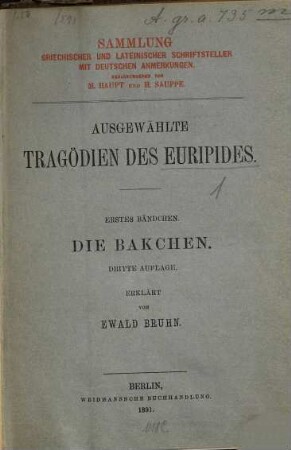 Ausgewählte Tragödien des Euripides, 1. Die Bakchen