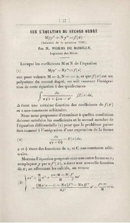 Sur l'equation du second ordre ...