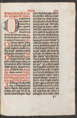 Incipit pars hyemalis de sanctis. [Ende fehlt]