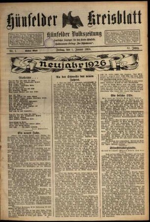 Erste Ausgabe vom Freitag, den 01. Januar 1926.
