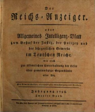 Kaiserlich privilegirter Reichs-Anzeiger. 1798,2, 1798, 2