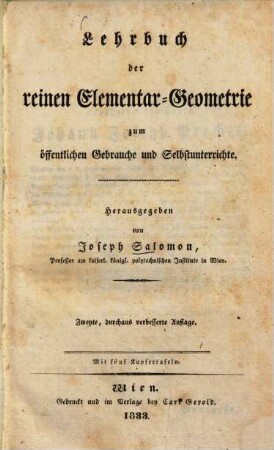 Lehrbuch der reinen Elementar-Geometrie : zum öffentlichen Gebrauche und Selbstunterrichte