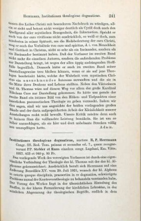 241-243 [Rezension] Herrmann, R. P., Institutiones theologicae dogmaticae