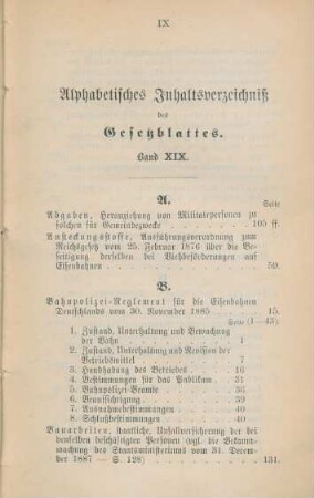 Alphabetisches Inhaltsverzeichniß des Gesetzblattes. Band XIX