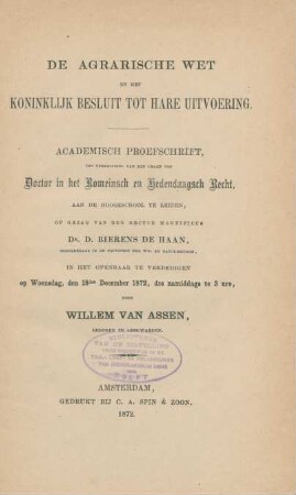 De agrarische wet en het koninklijk besluit tot hare uitvoering