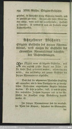 Achtzehnter Abschnitt. Skizzirte Geschichte des hitzigen Rheumatismus, nebst einigen die Geschichte des chronischen Rheumatismus betreffenden Wahrnehmungen