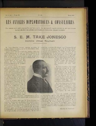 S. E. M. Take Jonesco Homme d'Etat Roumain
