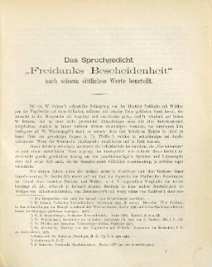 Das Spruchgedicht "Freidanks Bescheidenheit" nach seinem sittlichen Werte beurteilt