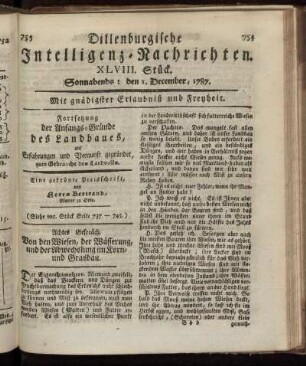 XLVIII. Stück. Sonnabends: den 1. December, 1787.