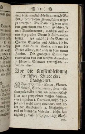 Vor die Aussenbleibung der Affter-Bürde oder Nachgeburt