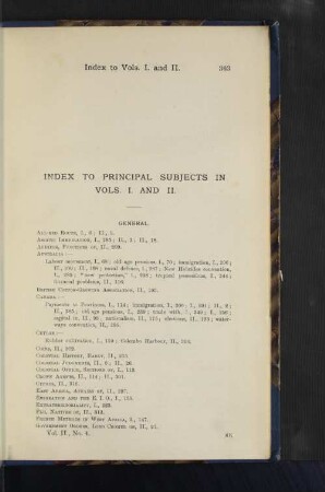 Index to Principal Subjects in Vols. I. and II.