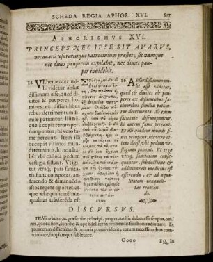 Aphorismus XVI. Princeps Nec Ipse Sit Auarus, nec auaris usurariisque patrocinium præstet [...]