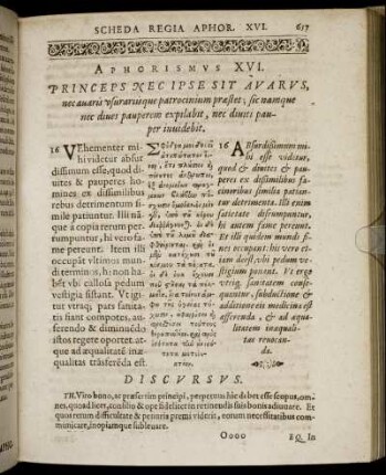 Aphorismus XVI. Princeps Nec Ipse Sit Auarus, nec auaris usurariisque patrocinium præstet [...]