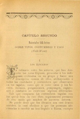 Capítulo segundo. Materiales folk-lóricos sobre tipos, costumbres y usos