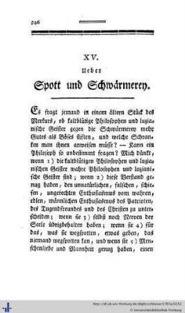XV. Ueber Spott und Schwärmerey