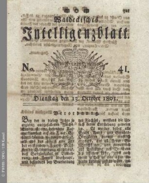 No. 41, Dienstag den 13. October 1801