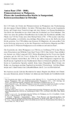 Anton Baur (1780 - 1840). Prämonstratenser in Wadgassen, Pfarrer der konstitutionellen Kirche in Saargemünd, Kreissteuereinnehmer in Ottweiler