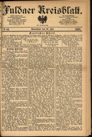 Erste Ausgabe vom Samstag, den 30. Juli 1898.