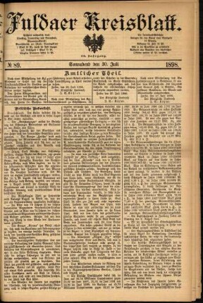 Erste Ausgabe vom Samstag, den 30. Juli 1898.