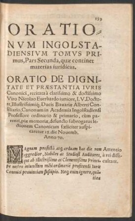 Orationum Ingolstadiensium Tomus Primus, Pars Secunda ...