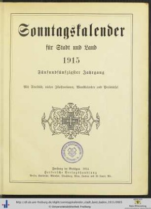 55. Jahrgang: Sonntagskalender für Stadt und Land