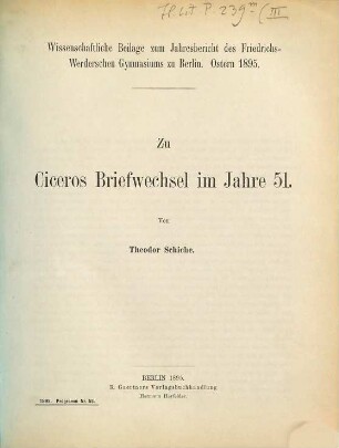 Zu Ciceros Briefwechsel im Jahre 51