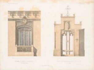 Jagdhaus Waidmannsheil im Reussischen. Schlosskirche, Sagan: Ansicht Balkontür Reußen, Ansicht Pforte in der Umwahrungsmauer Sagan (aus: Architektonisches Skizzenbuch, H. 13, 1854)