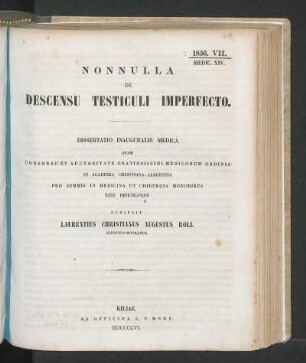 Nonnulla De Descensu Testiculi Imperfecto.