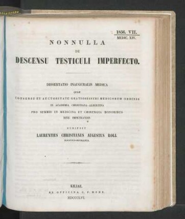 Nonnulla De Descensu Testiculi Imperfecto.