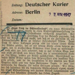 Kritik aus Deutscher Kurier (22.11.1917).