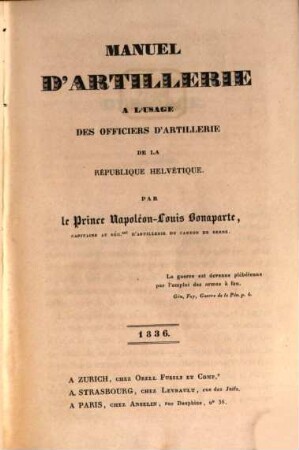 Manuel d'Artillerie : à l'usage des officiers d'artillerie de la république Helvetique