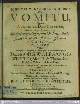 Disputatio Inauguralis Medica De Vomitu