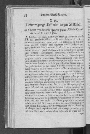 X 10. Uebertragungs=Urkunden wegen der Alster.