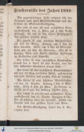 Finsternisse des Jahres 1848.