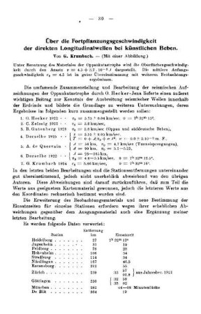 Über die Fortpflanzungsgeschwindigkeit der direkten Longitudinalwellen bei künstlichen Beben